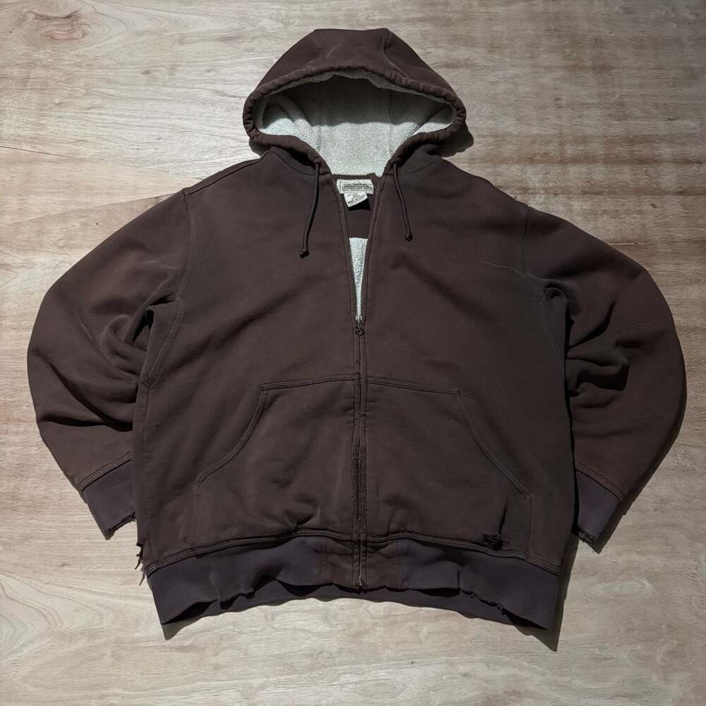 L.L.Bean Katahdin Iron Works Y2K Distressed Brown Sherpa Lined Hoodie Medium